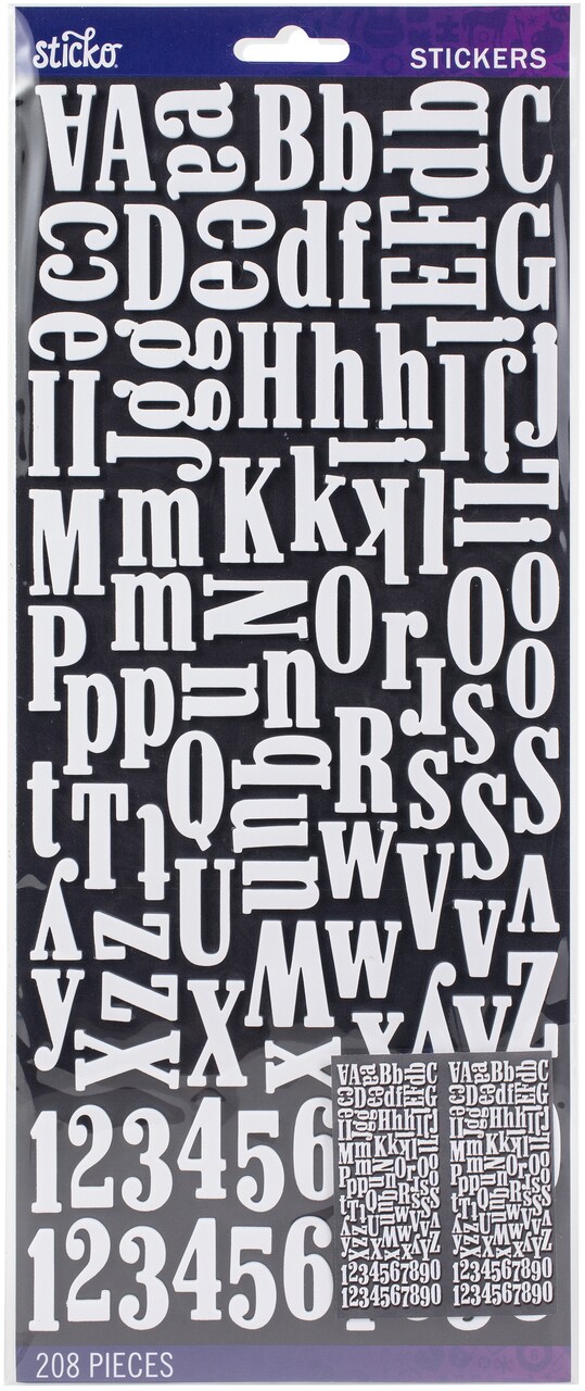 Sticko Alphabet Stickers - 208/Pkg-Foam - Dimensional - White